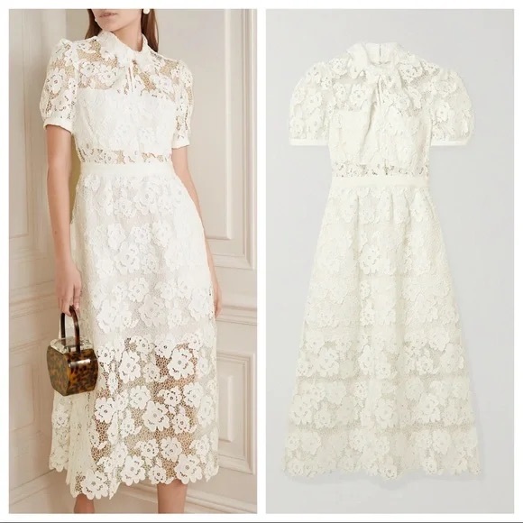 NWOT Self Portrait White Abstract Guipure Dress US10/UK14 - Picture 1 of 12